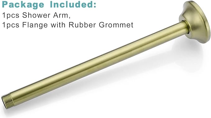 BESTILL 12 Inch Ceiling Mount Rain Shower Head Arm and Flange, Brushed Gold - Image 7