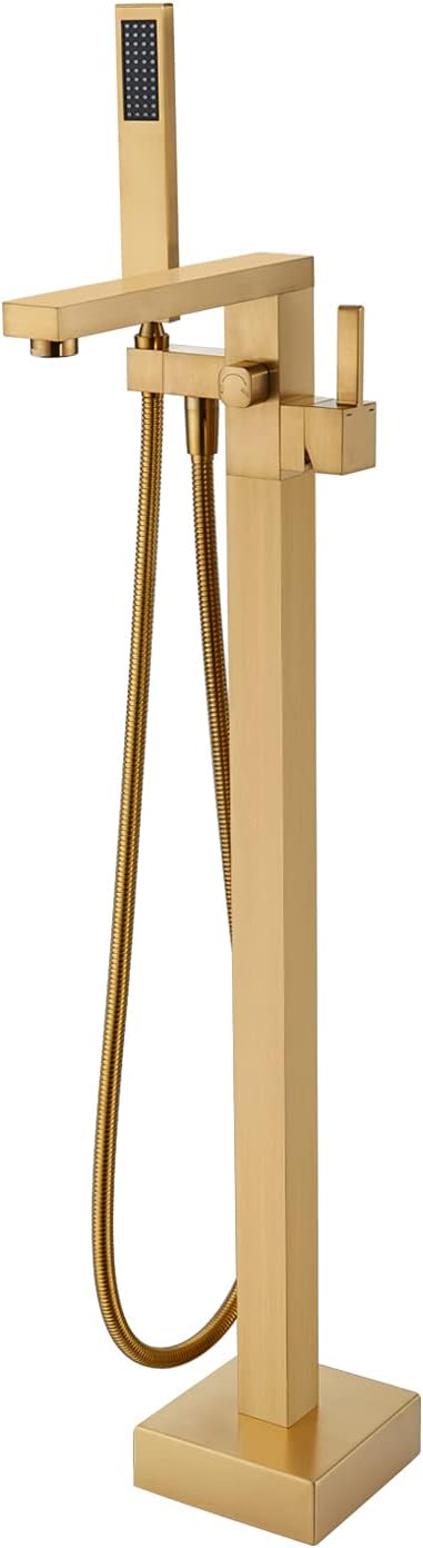 Freestanding Bathtub Faucet Tub Filler Brushed Gold Floor Mount Bathroom by wowkksanitaryware