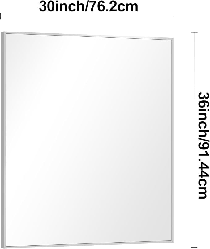 BONEWEI Silver Bathroom Mirror, 30x36 inch Wall Mirror - Image 7