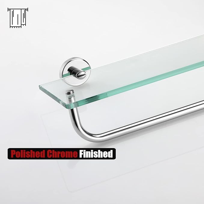 JQK Bathroom Glass Shelf Polished Chome, Shelf - Image 8
