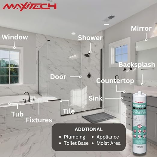 Kitchen & Bathroom Silicone Caulk– 100% Clear Silicone Sealant Waterproof - Image 6