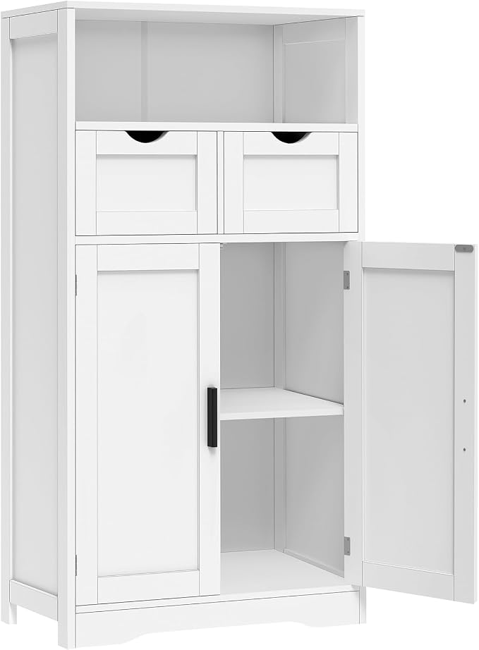 Iwell Bathroom Cabinet with Doors and Drawers, Freestanding Bathroom Storage by IWELL