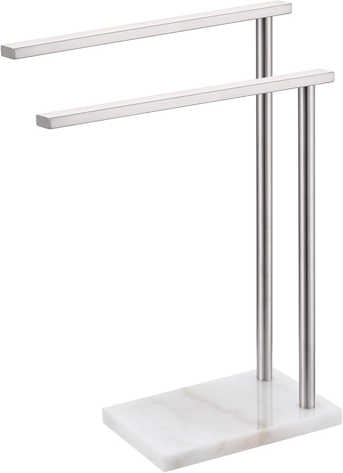 Free Standing Towel Rack Brushed Nickel 2-Tier Hand Towel Bars by AONEON