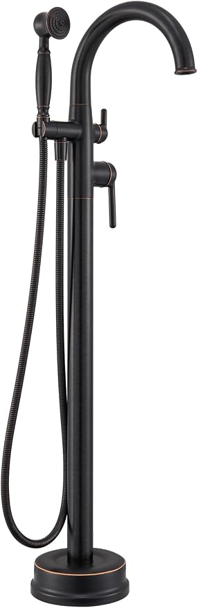 Freestanding Tub Faucets Bathroom Floor Mounted Waterfall Tub Filler Brass High by Wintap