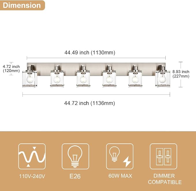 6-Lights Brushed Nickel Bathroom Light Fixture Over Mirror, Modern Wall Sconce - Image 5