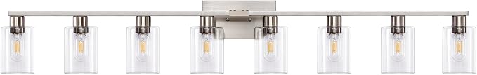8-Light Brushed Nickel Vanity Light Fixtures, Modern Large Bathroom Light - Image 7