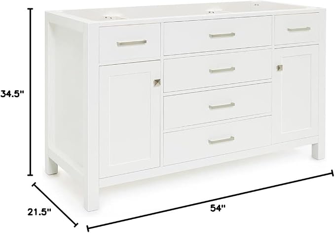 ARIEL Bristol 54" White Bathroom Vanity Base Cabinet, Single Sink Configuration - Image 3