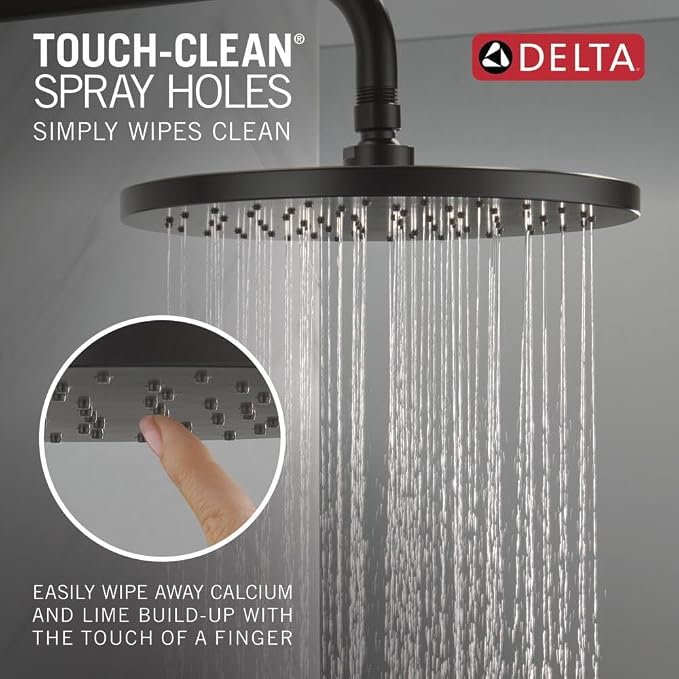 Delta Modern 14 Series Round Rain Shower Faucet Set, Matte Black Shower Head - Image 4
