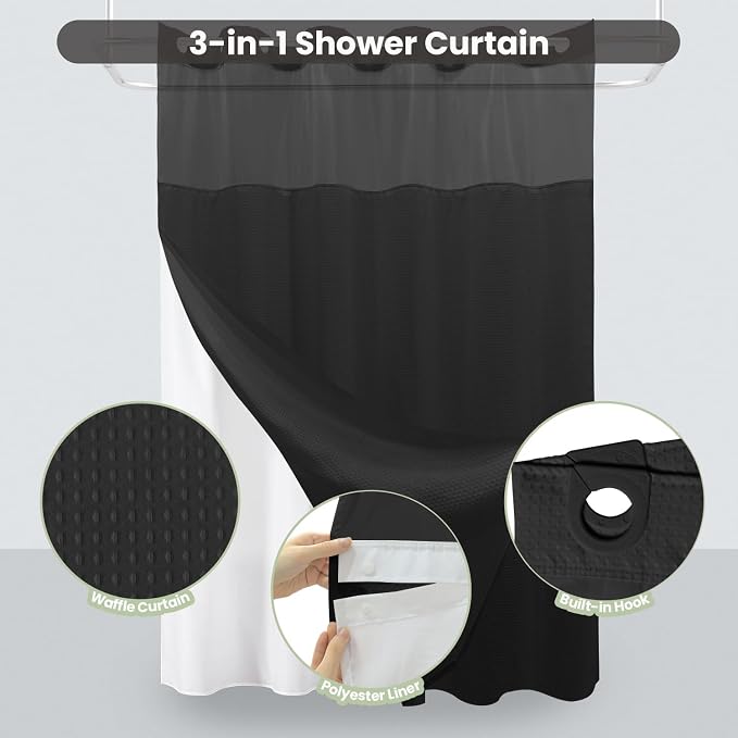 Inhousolu Stall No Hook Shower Curtain - Image 2