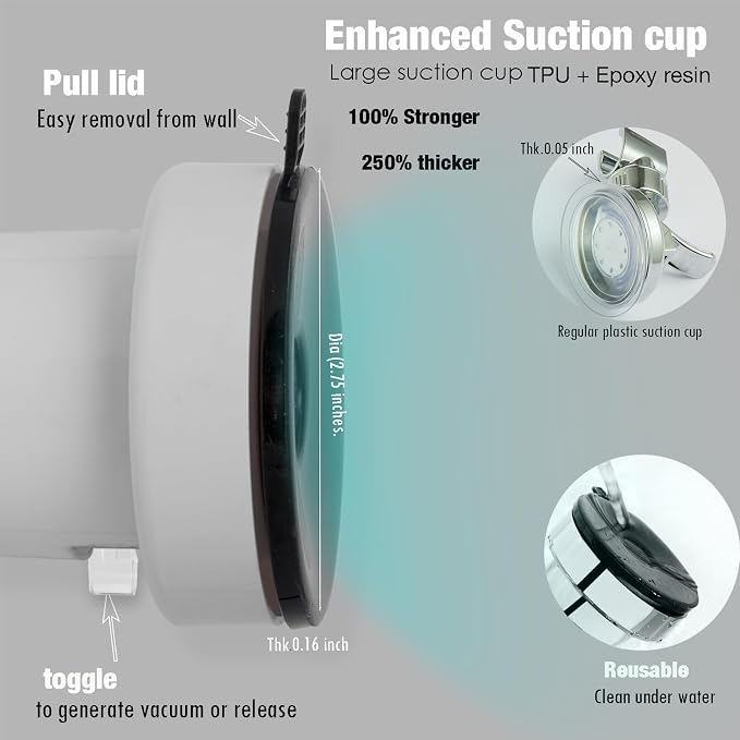 Suction Cup Hand held Shower Head Holder- 4 Angles Adjustable -Reusable - Image 3
