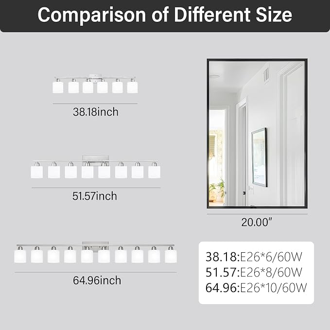 Brushed Nickel Vanity Light for Large Mirror, 6 Light Bathroom Lighting - Image 5