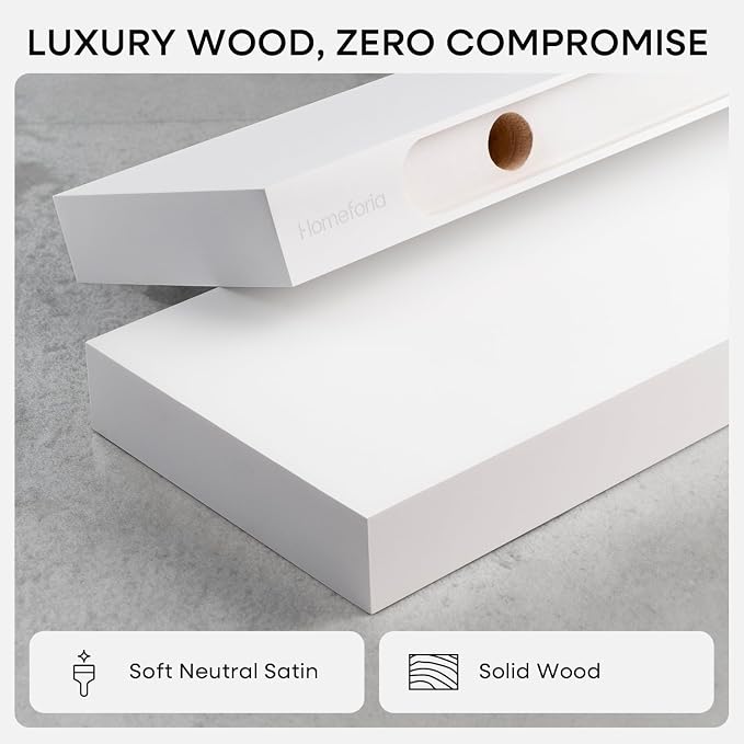 Homeforia White Floating Shelf 12 inch, High End Solid Real Wood Small 12inch - Image 3