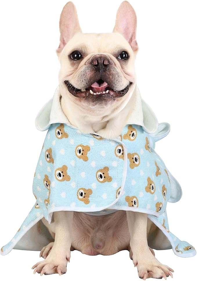 HDE Dog Bathrobe Super Absorbent Quick Drying Puppy Towel Wrap Coat Adjustable - Image 4