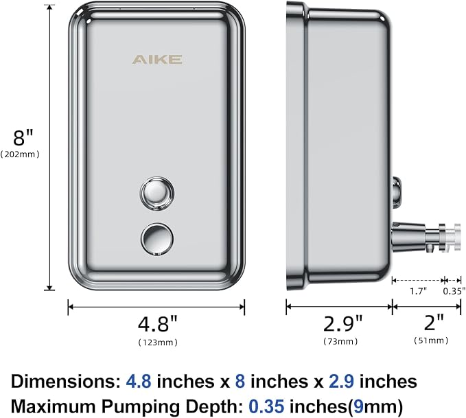 AIKE 37oz Surface Mount Stainless Steel Soap Dispenser - Image 7