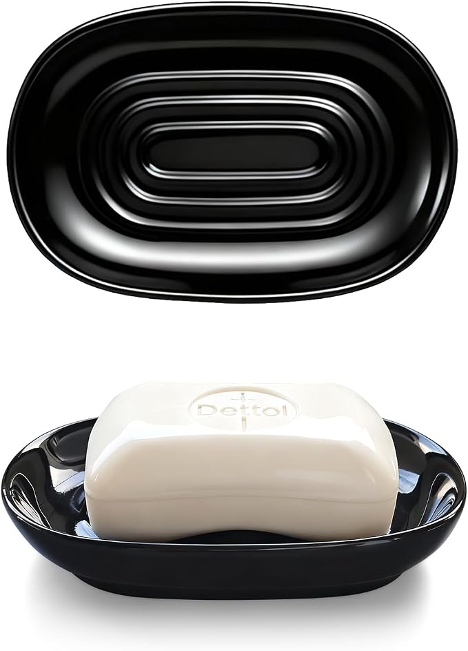 Ceramic Soap Dish for Bath Sink- Modern Black Bar Soap Holder for Shower by Aenfaiy