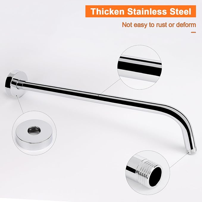 HarJue Shower Arm with Flange and Teflon Tape, Wall Mounted Shower Pipe 304 - Image 3