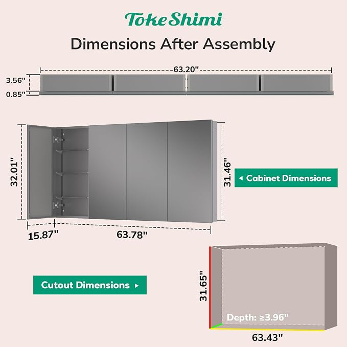 TokeShimi 64x32 Bathroom Medicine Cabinet - Image 2