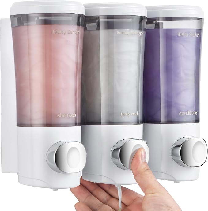 Shampoo and Conditioner Dispenser No Drill Shower Soap Dispenser Wall Mounted by HuotdySuntys
