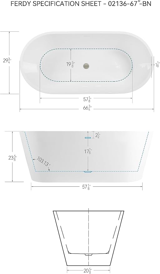 FerdY 67" Shangri-La Elite, Acrylic Freestanding Bathtub, Modern & Contemporary - Image 5