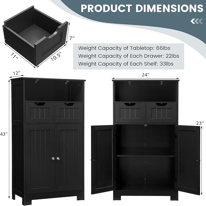 COSTWAY Bathroom Storage Cabinet, Freestanding Storage Organizer - Image 3