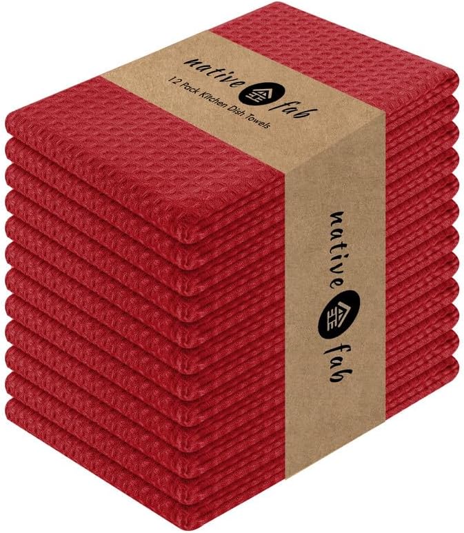Native Fab Waffle Weave Dish Towels 12 Pack, 100% Cotton Kitchen Dishcloths by NativeFab