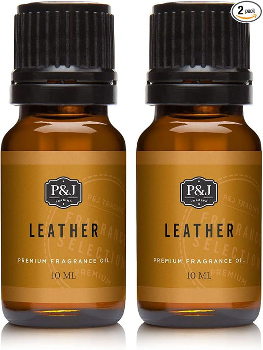 P&J Trading Leather Fragrance Oil 10ml Pack of 2 by PJTrading