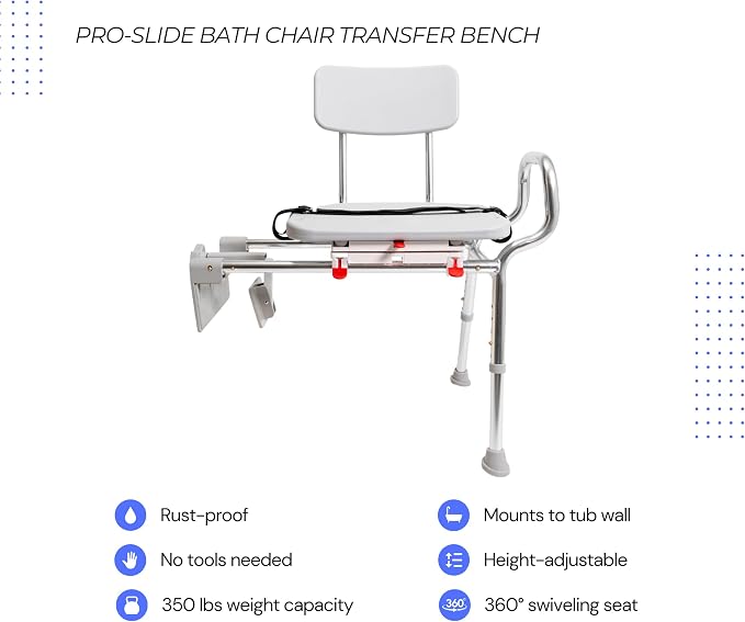 Eagle Health Supplies Tub-Mount Sliding Shower Chair Tub Transfer Bench - Image 7