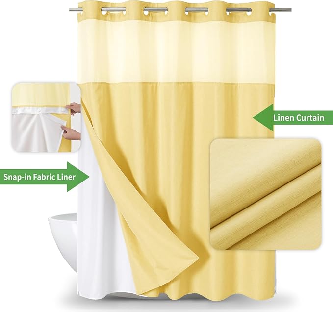 Extra Long No Hooks Needed Linen Textured Shower Curtain - Image 2