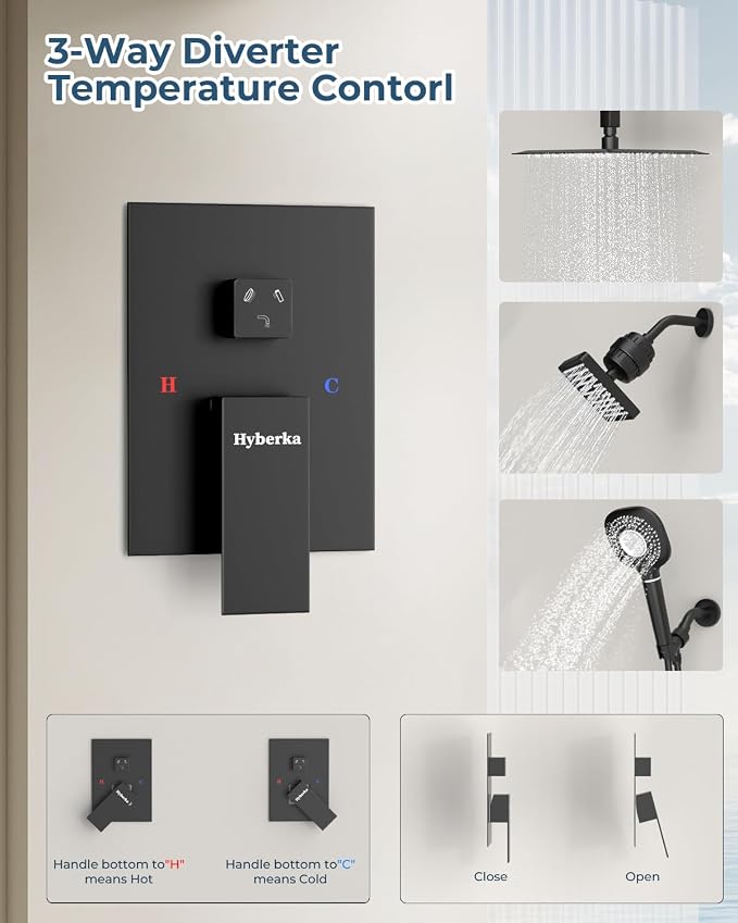 Shower Faucet Set, Ceiling Mount Shower System 10-inch & 6-inch Filtered Black - Image 7