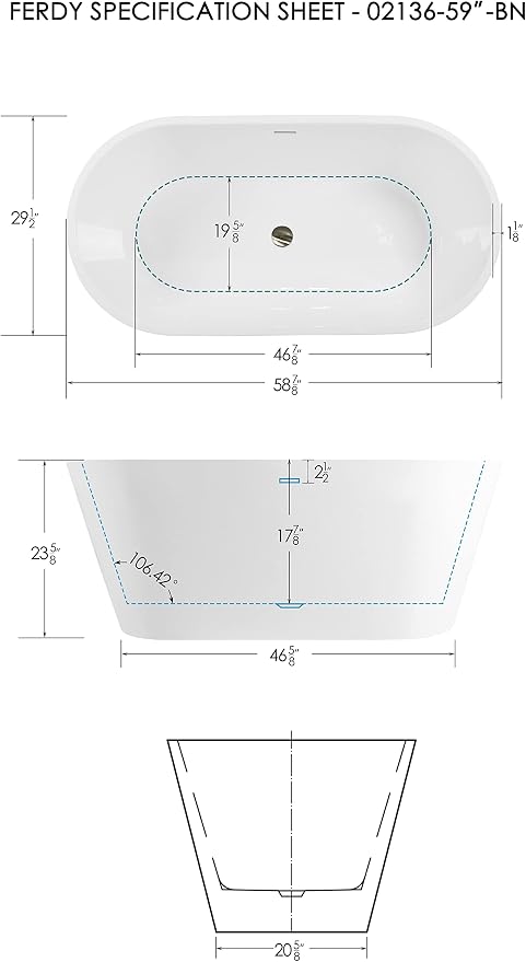 FerdY 59" Shangri-La Elite, Acrylic Freestanding Bathtub, Modern & Contemporary - Image 4