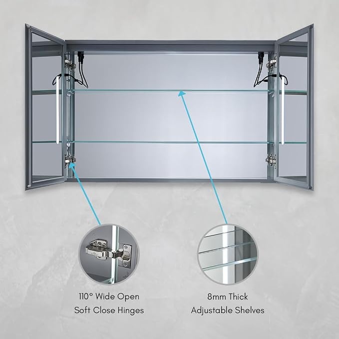 Blossom 40x26 LED Lighted Bathroom Medicine Mirror Cabinet, Recessed/Surface - Image 4