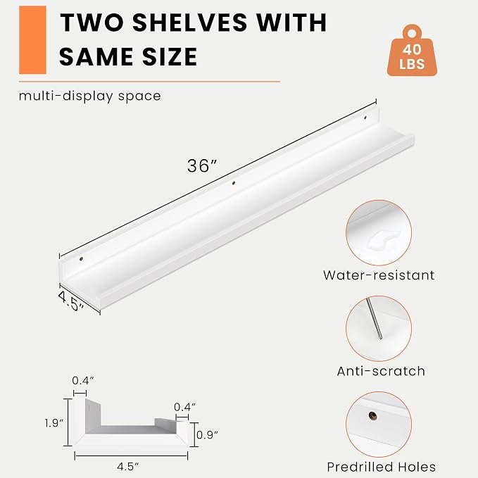 Heimlove Picture Ledge Shelf, Floating Shelves Set of 2, 36 Inches Picture Shelf - Image 3