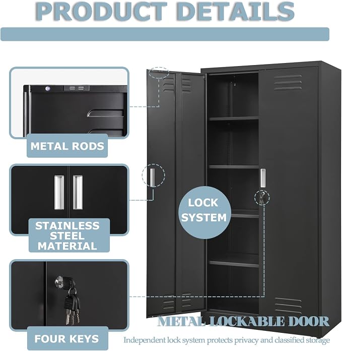 Metal Storage Cabinet with Locking Doors and Shelves, Steel File Cabinet - Image 5