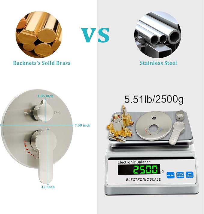 Wall Mount Brushed Nickel Pressure Balancing Shower Diverter Mixing Valve 3 Way - Image 6