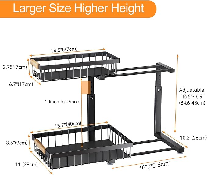 PXRACK 2 Pack Under Sink Organizer, Adjustable Height, 2 Tier Pull Out Under - Image 7