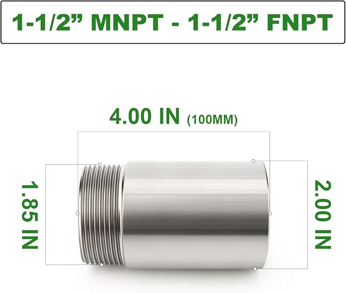 TAISHER 1PCS Stainless Steel Pipe Fittings, 1-1/2" NPT Male x 1-1/2" NPT Female - Image 2