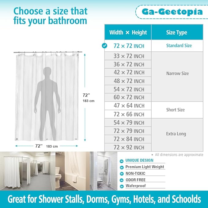 Ga-Geetopia Thin 3D EVA Shower Curtain Liner Water Cube, 72x72 Premium Light - Image 4