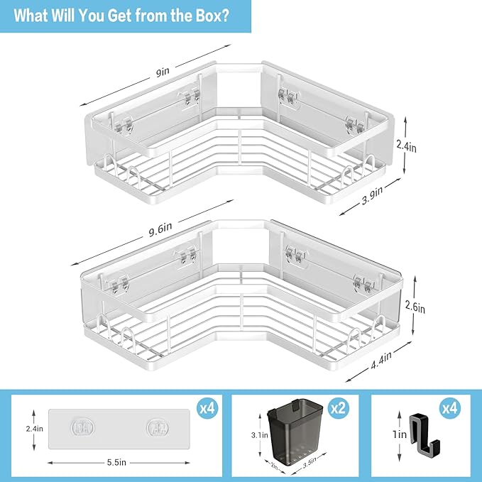 Shower Caddy Corner Organizer Shelf: 2Pack Adhesive Shower Essentials - Image 6