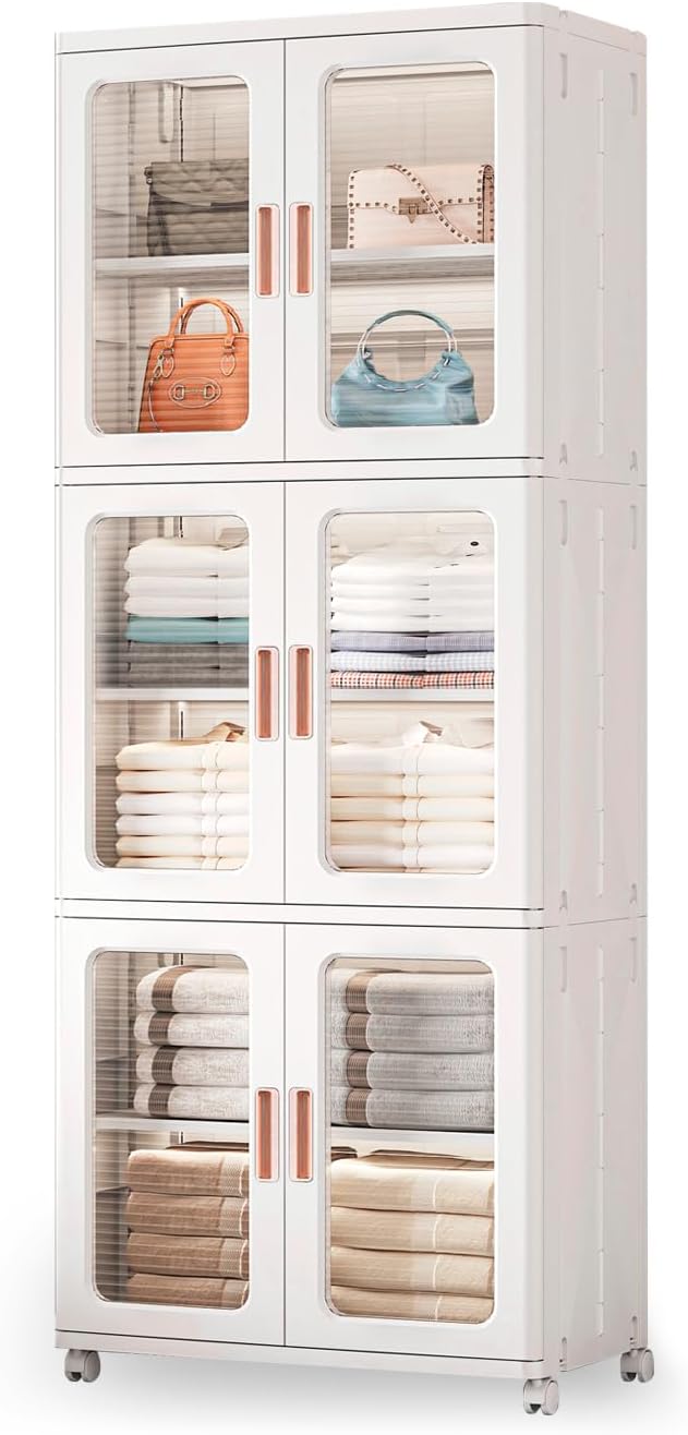 Storage Bins with Lids and Doors Storage Cabinet with Wheels Plastic Stackable - Image 7