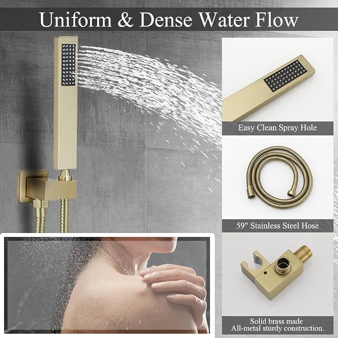 Shower Faucet Set 16 Inch Wall Mount Rain Shower System, All Metal Shower - Image 6