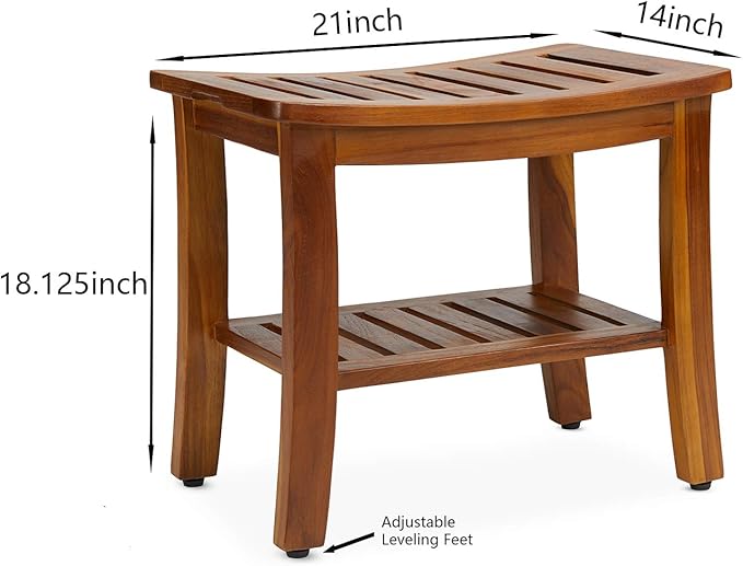 Teak Shower Bench 21 Inch, Fully Assembled Wood Bath Stool - Image 6