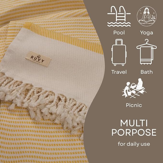 Ruvy Home Basics 2 Pack Turkish Beach Towels – Oversized Quick-Dry Bath Towels - Image 4
