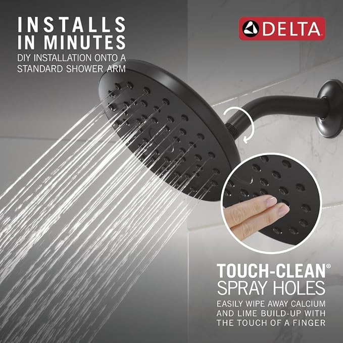 Delta PivotPro Matte Black Rain Showerhead, Single Setting 7 Inch Round Shower - Image 3