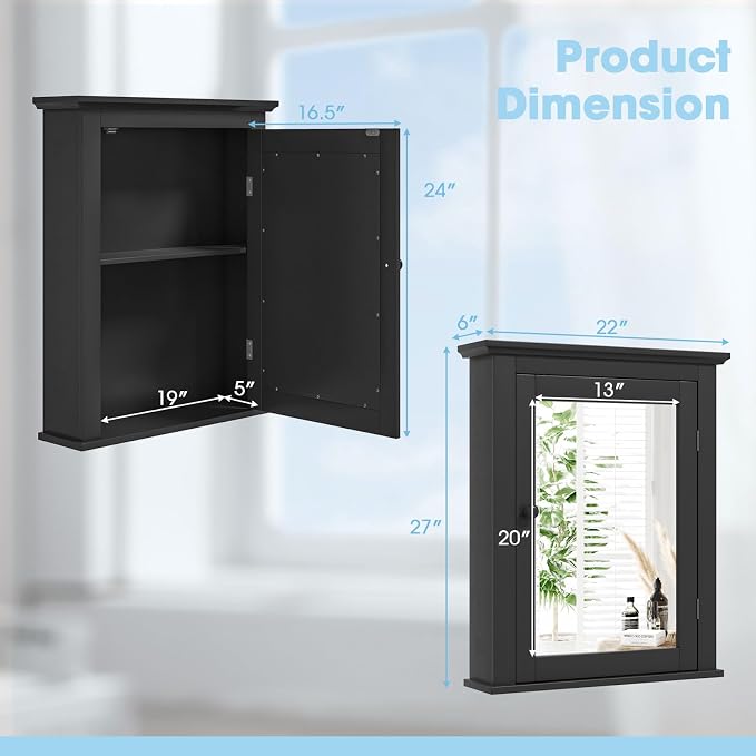 Safeplus Black Medicine Cabinet Wall Mounted - Image 3