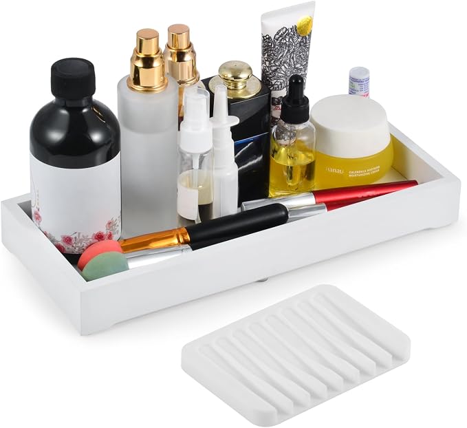 Natural Wooden Vanity Tray, Bathroom Decor Box, Wooden Bathroom Organizer by RAIKEDR