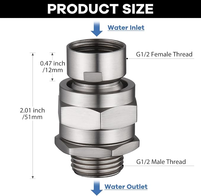 Shower Head Swivel Ball Adapter, Shower Connector Ball Joint, Solid Brass - Image 3