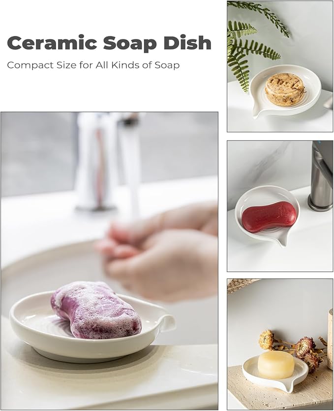 Self Draining Soap Dish, Ceramic Drain Soap Holder Waterfall Design Soap Saver - Image 6