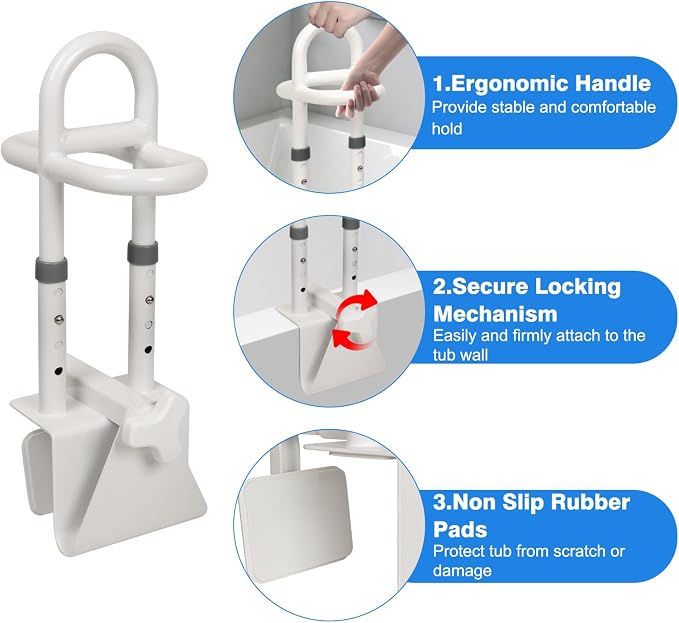 Adjustable Bathtub Safety Rail, Shower Grab Bars Handle - Image 5