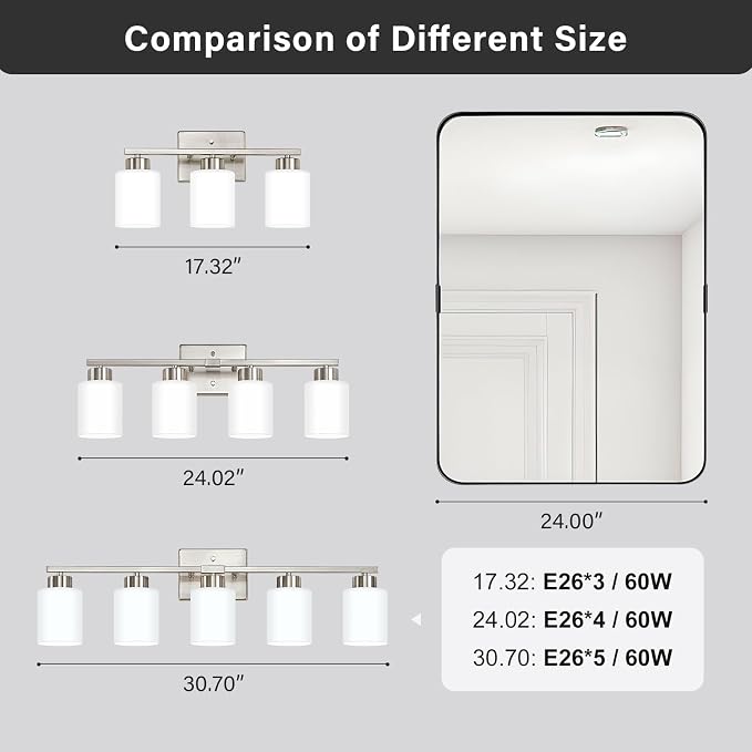 Brushed Nickel Bathroom Light Fixtures, 4-Light Modern Vanity Light Over Mirror - Image 7