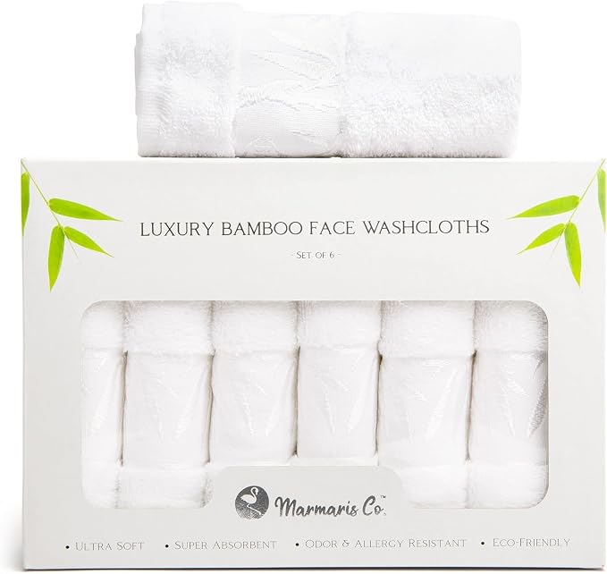 Set of 6 Luxury Wash Cloths for Your Face Viscose Bamboo & Turkish Cotton by MarmarisCo